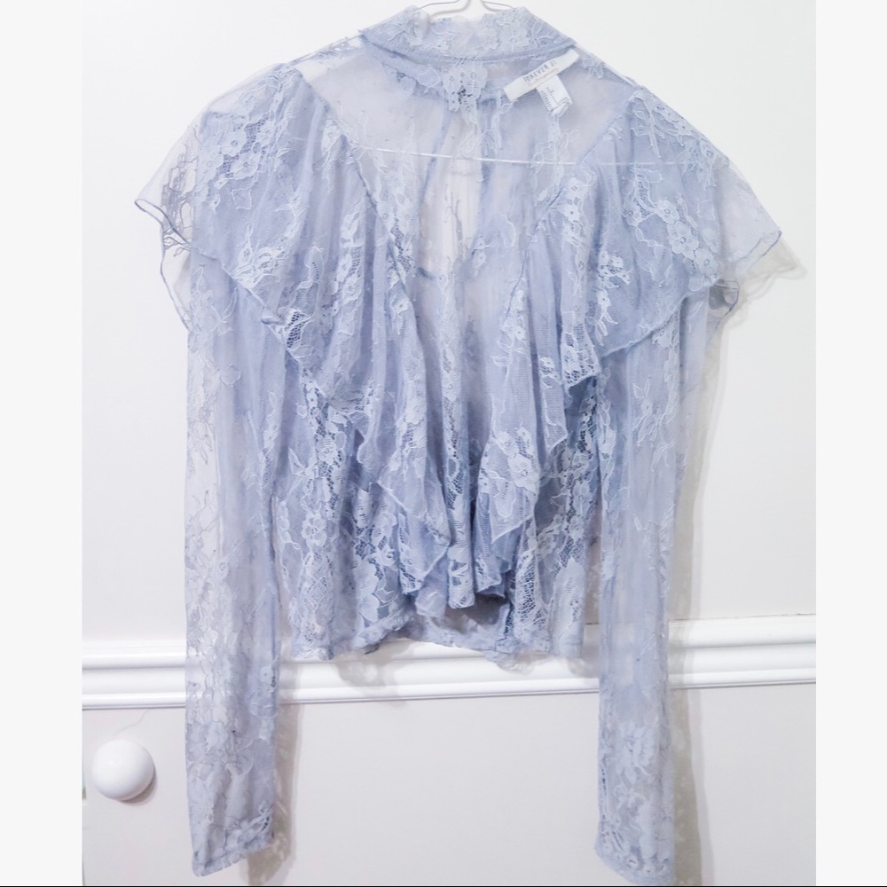 FOREVER21 Mock-Neck Ruffled Floral Lace Top